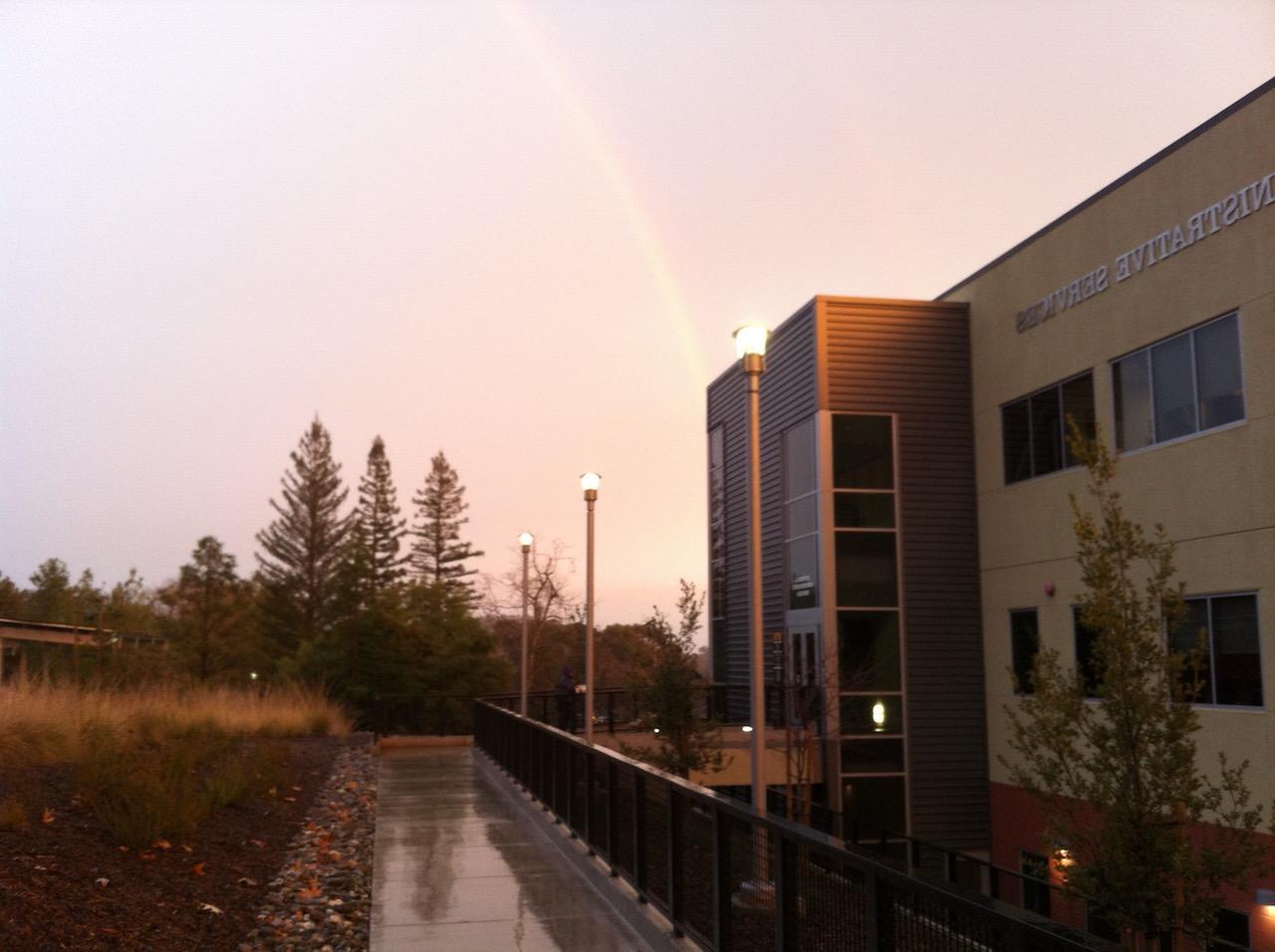 Student and Administrative Services Building (SAS) with Rainbow